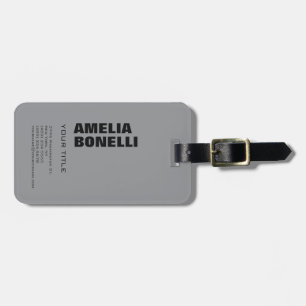 Modern Grey Bold Minimalist Professional Name Luggage Tag