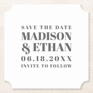 Modern Grey Bold Typography Save the Date Paper Coaster