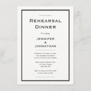 Modern grey border rehearsal dinner invitations