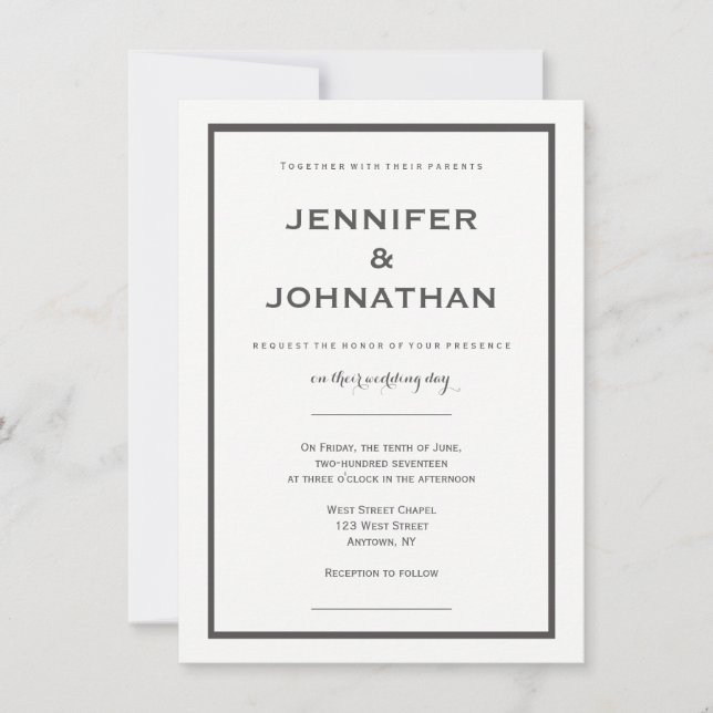 Modern grey border wedding invitations (Front)