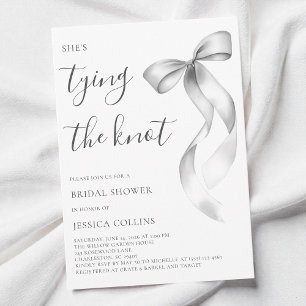 Modern Grey Bow She's Tying the Knot Bridal Shower Invitation