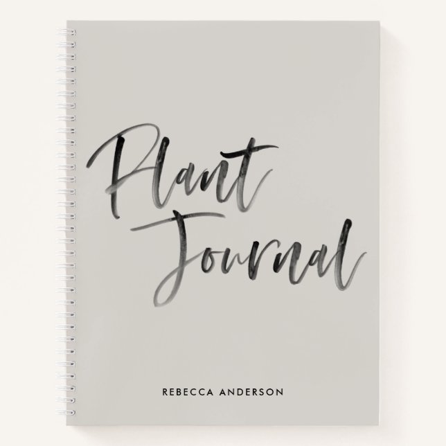 Modern Grey Brush Script Calligraphy Plant Journal (Front)