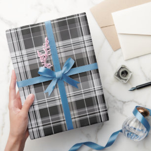 Modern Grey Charcoal Grid Steel Plaid Pattern Wrapping Paper