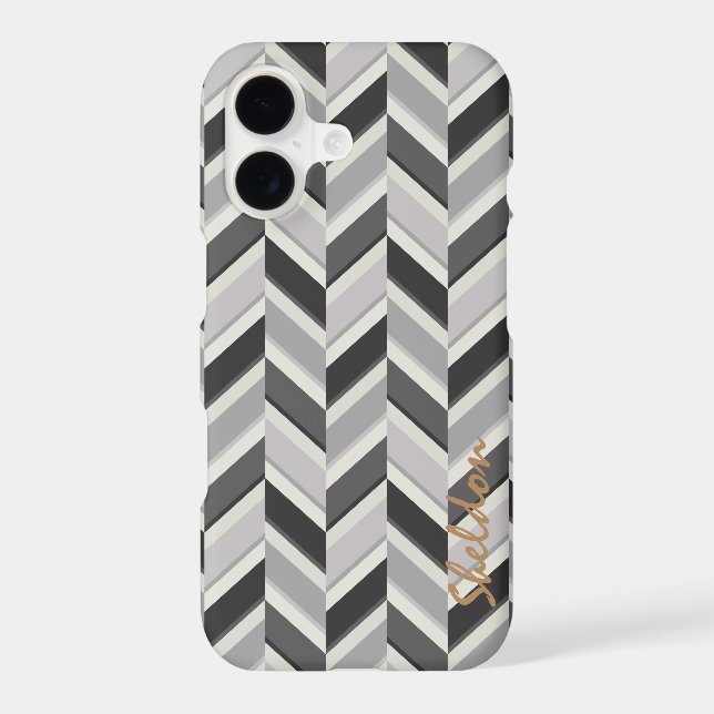 Modern grey chevron geometric pattern monogram (Back)