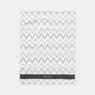 Modern grey chevron geometric pattern monogram fleece blanket