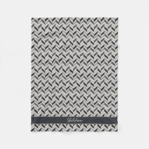 Modern grey chevron geometric pattern monogram fleece blanket