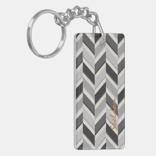 Modern grey chevron geometric pattern monogram key ring