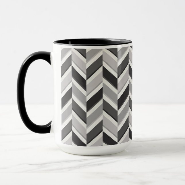 Modern grey chevron geometric pattern monogram mug (Left)
