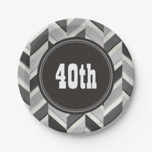 Modern grey chevron geometric pattern monogram paper plate