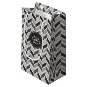 Modern grey chevron geometric pattern monogram small gift bag