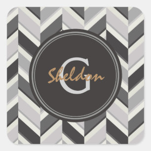 Modern grey chevron geometric pattern monogram square sticker