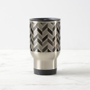 Modern grey chevron geometric pattern monogram travel mug
