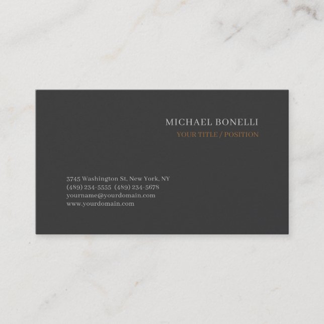 Modern Grey Chic Professional Custom Serif Font Business Card (Front)