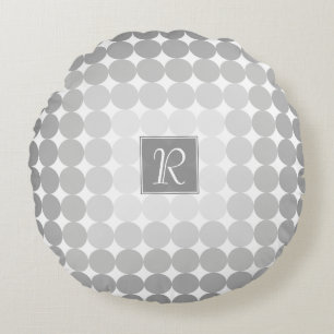Modern Grey Circles Monogram Round Cushion