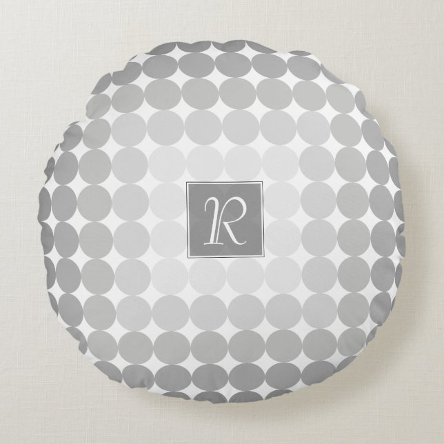 Modern Grey Circles Monogram Round Cushion (Front)