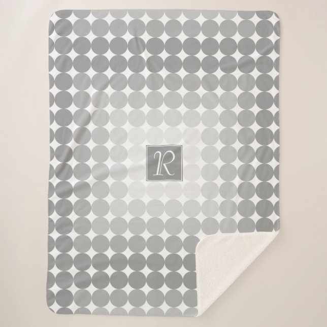 Modern Grey Circles Monogram Sherpa Blanket (Front)