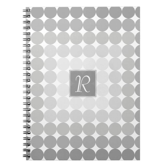 Modern Grey Circles Monogram Spiral Notebook (Front)