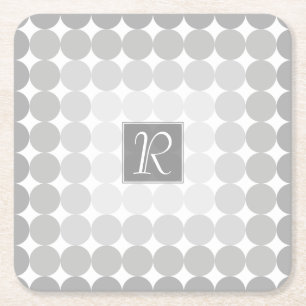Modern Grey Circles Monogram Square Paper Coaster