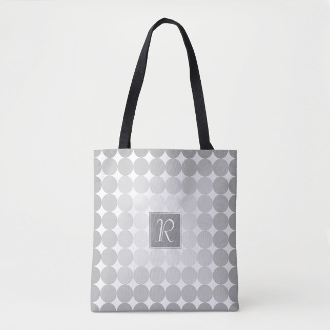 Modern Grey Circles Monogram Tote Bag (Front)