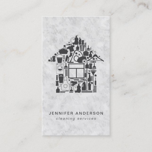 Modern Grey Cleaning Services Business Card (Front)