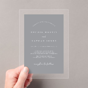 Modern Grey Clear Minimalist Wedding  Acrylic Invitations