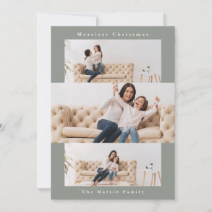 Modern Grey Collage with Three Photos Holiday Card