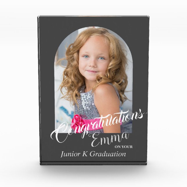 Modern Grey Congratulations JK Grad Announcement Photo Block (Front)