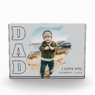 Modern Grey Cool Brushstroke I Love You Dad Photo Block
