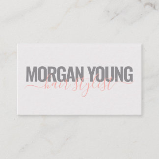 Modern grey coral hair stylist script signature business card