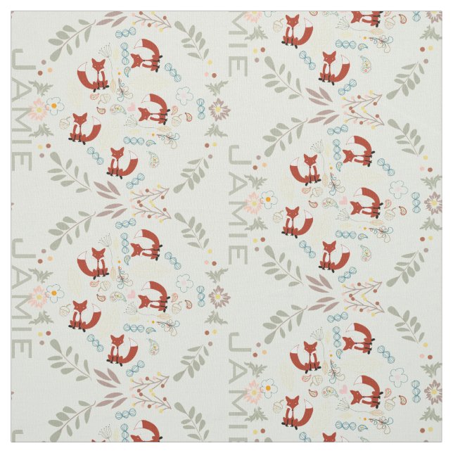Modern Grey Coral Pink Personalised Fox Pattern Fabric (Swatch)
