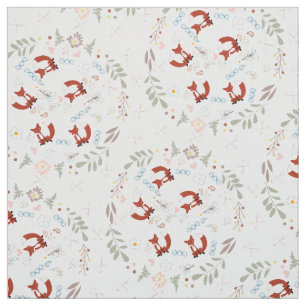 Modern Grey Coral Pink Personalised Fox Pattern Fabric