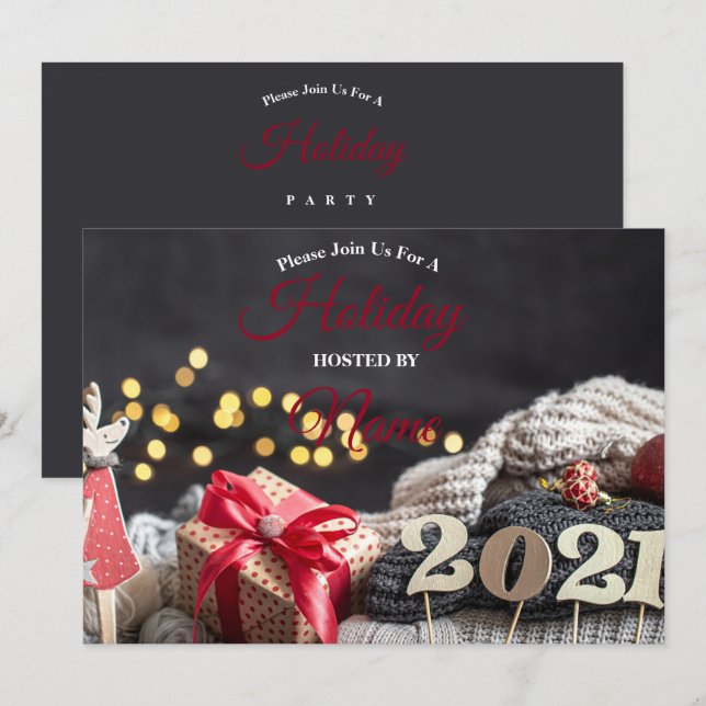 Modern grey Corporate Christmas Holiday Invitation (Front/Back)