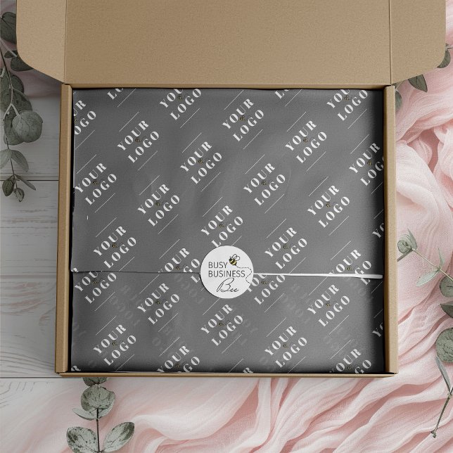 Modern Grey Custom Branded Tiled Logo Message Tissue Paper (Logo branded tissue paper by Busy Business Bee)