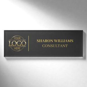 Modern Grey Custom Company Logo Employee Staff Name Tag