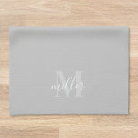 Modern Grey Custom Family Name Monogram Tea Towel<br><div class="desc">Custom-designed modern grey kitchen hand towel featuring personalised family name monogram in modern hand calligraphy.</div>