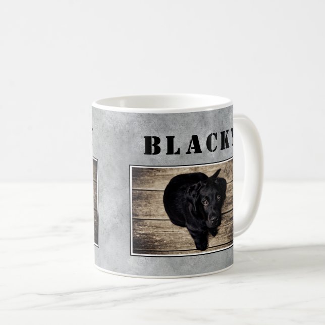 Modern Grey Dog Pet Name Photo Coffee Mug (Front Right)