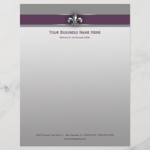Modern Grey Eggplant Fleur de Lis Customized Letterhead