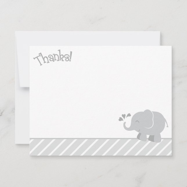 Modern Grey Elephant Baby Shower Note Card (Front)