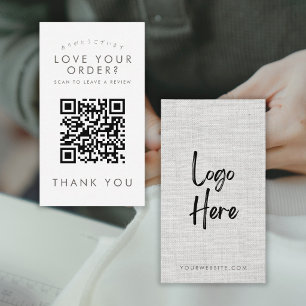 Modern Grey Fabric Logo QR Code Leave a Review Business Card