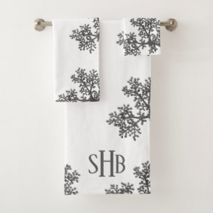 Modern Grey Floral Buds Bath Towel Set