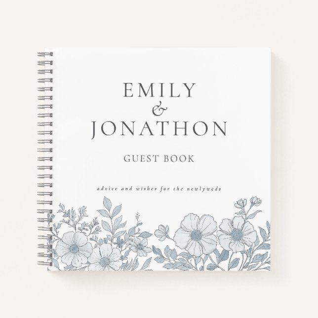 Modern Grey Florals Wedding Guest Book (Front)