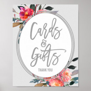Modern Grey Flower Wreath Cards and Gifts Sign