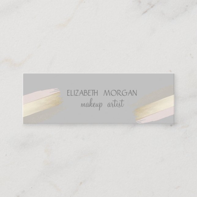 Modern Grey,  Foil Brush Stroke Mini Business Card (Front)