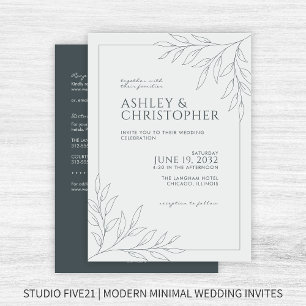 Modern Grey Foliage Outline All-in-One Wedding Invitation