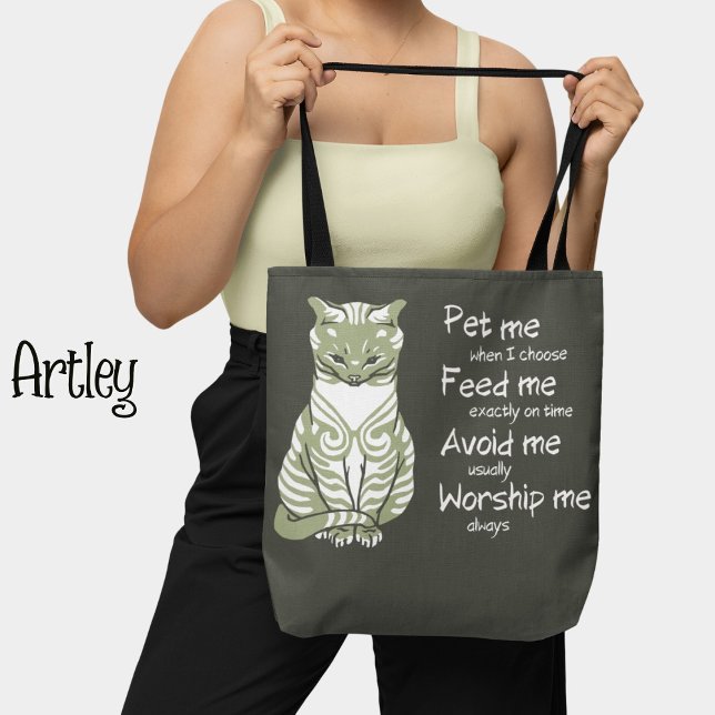 Modern Grey Funny Cat Phrase Pet Painting Tote Bag (Creator Uploaded)