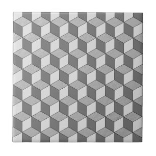 Modern Grey Geometric 3D Cube Pattern Tile