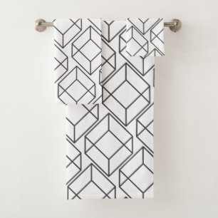 Modern Grey Geometric Cubes Bath Towel Set