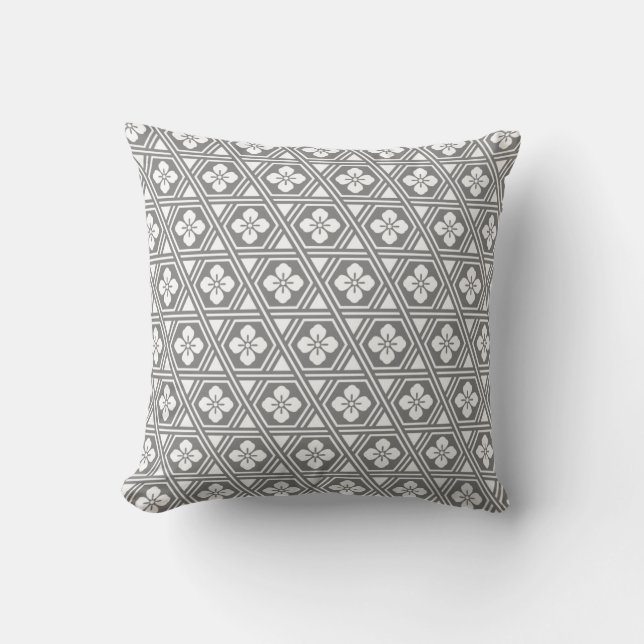Modern Grey Geometric Floral Cushion (Front)
