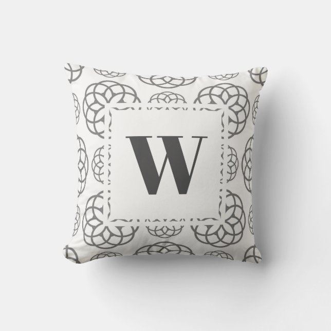 Modern Grey Geometric Monogram Cushion (Front)