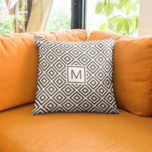 Modern Grey Geometric Pattern with Monogram Cushion